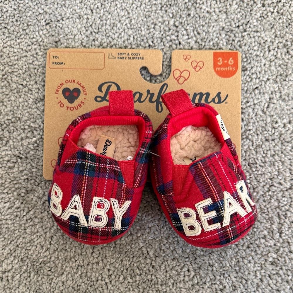 NWT Dearfoams Red Plaid Baby Bear Slippers